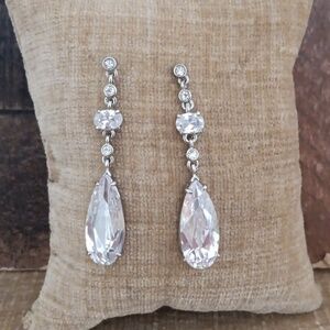 Silver Tone Rhinestone Dangle Drop Earrings